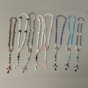 8 pcs 10 inch Beaded Rosary Necklace - Assorted Colors